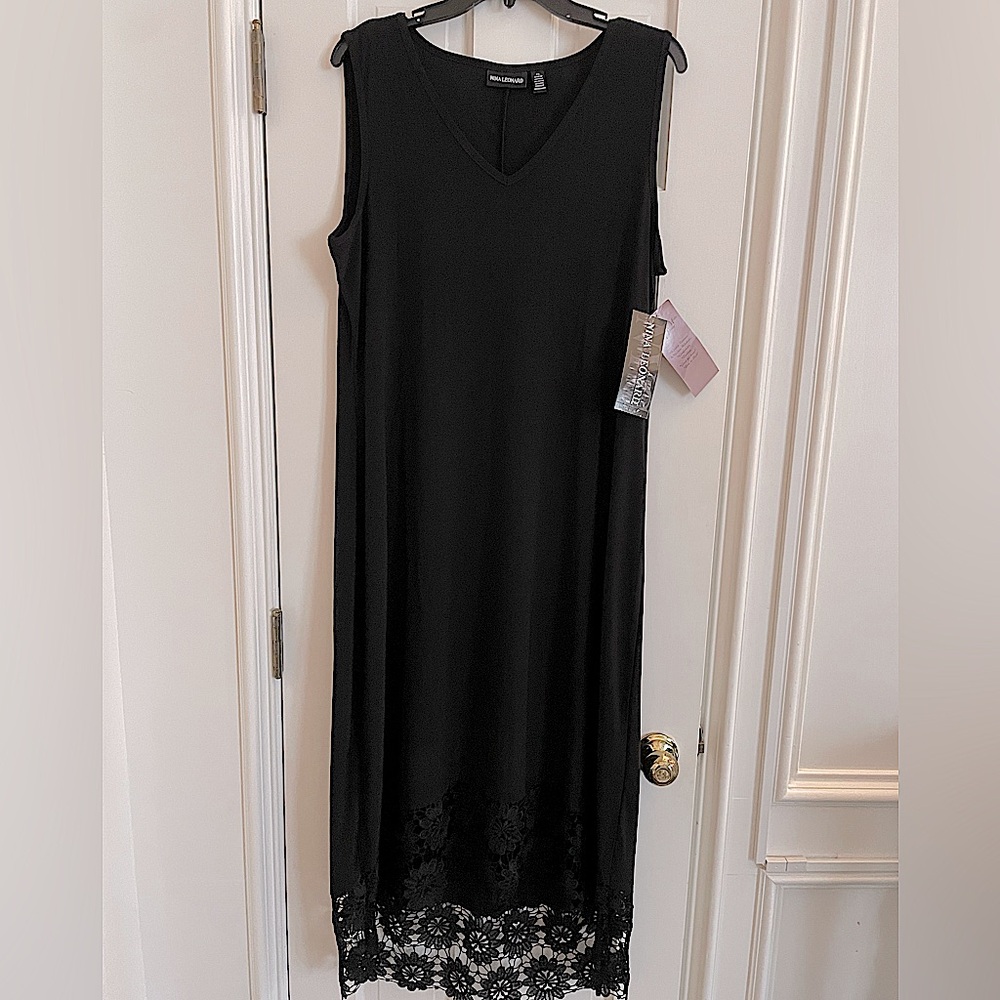 Black Sleeveless Dress with Lace Hem